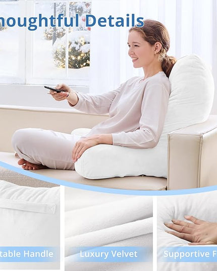 Sasttie 25-inch Reading Pillows for Sitting in Bed Adult, Jumbo Velvet Back Pillow Bed Sitting Up, XL High Back-Rest Support Cushion for Sit Up on Couch & Floor, Oeko-Tex Certified, White