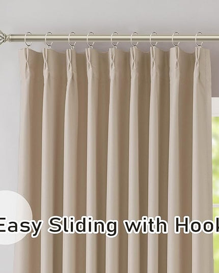 DONREN Sand Pinch Pleated Blackout Curtains with Hooks - 144 inches Extra Long Room Darkening Thermal Insulated Window Curtain Panels for High Ceiling Living Room 2 Panel 40" Wx144 L