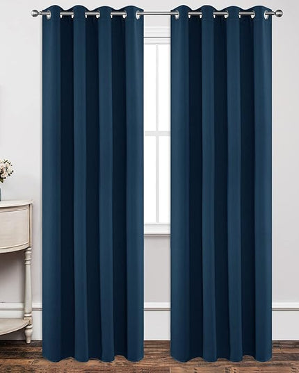 Joydeco Blackout Curtains 90 inch Long 2 Panels Set, Thermal Insulated Long Curtains & Drapes 2 Burg, Room Darkening Grommet Drapes for Bedroom Living Room Windows (W52 x L90 Inch, Navy Blue)
