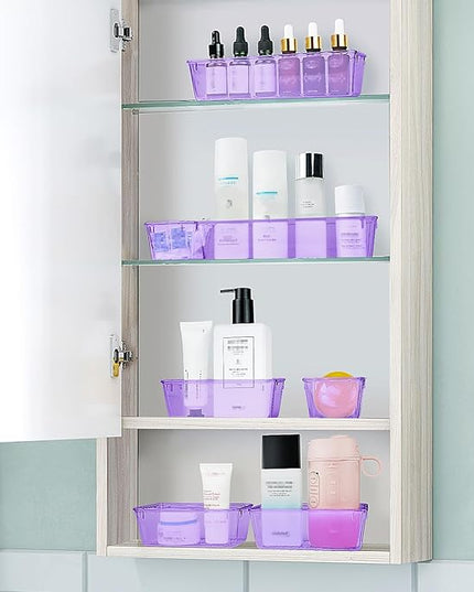 WOWBOX 25 PCS Plastic Drawer Organizer Set, Desk Drawer Divider Organizers and Storage Bins for Makeup, Jewelry, Gadgets for Kitchen, Bedroom, Bathroom, Office, Clear Purple
