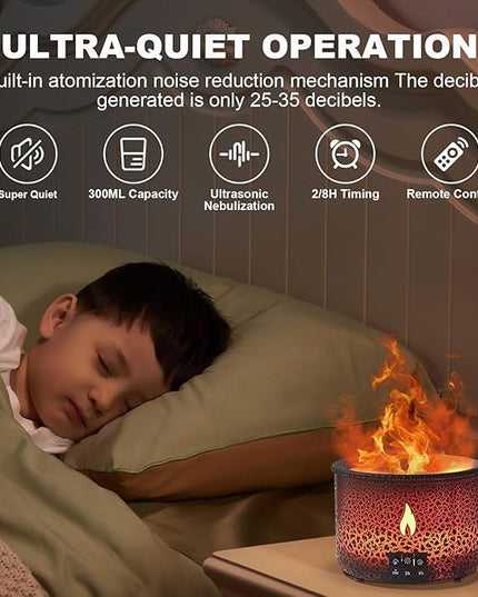 Volcano Humidifier Quiet Flame Diffuser: 300ml Spray Humidifier with 2 Modes Fire Mist Waterless Auto Shut Off Aromatherapy Diffuser with Remote Control for Bedroom Home, Office(Red & Blue)