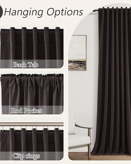 Guken 100% Blackout Curtains 102 Inch Length 2 Panels Set for Living Room Bedroom Back Tab Thermal Insulated Black Out Linen Drapes Room Darkening Cocoa Coffee,52x102