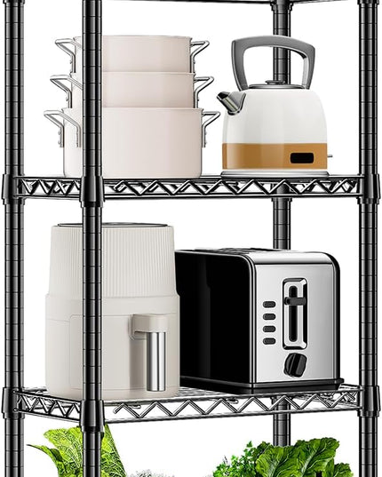 450 lbs Storage Shelves 5 Tier Shelving Units for Storage, Steel Organizer Wire Rack, Adjustable Height, Wire Shelving Unit for Bathroom Kitchen Closet, Black 11.8" D x 21.7" W x 58.3" H