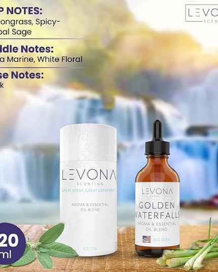 Levona Scent Essential Oils - Scents for Home, Hotel & Office Use - Perfect for Home Diffuser & Humidifiers - Aroma Fragrance Oil, Ideal for Massage, Relaxation, and Spa - Golden Waterfalls, 120ml