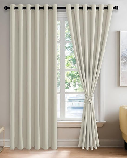 JIUZHEN Ivory Blackout Curtains with Tiebacks - Thermal Insulated, Light Blocking and Noise Reducing Grommet Curtains for Bedroom and Living Room, Set of 2 Window Curtain Panels, 70 x 84 Inch Length