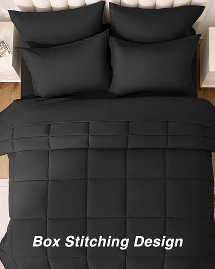 Love's cabin Full Comforter Set Ash Black, 7 Pieces Full Bed in a Bag, All Season Bedding Sets with 1 Comforter, 1 Flat Sheet, 1 Fitted Sheet, 2 Pillowcase and 2 Pillow Sham