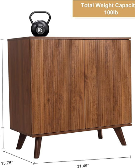 Modern Sideboard Buffet Cabinet Console Table, Accent Storage Cabinet Credenza Buffer Cabinets with Fluted Doors for Kitchen Dining Living Room Entryway(Walnut)