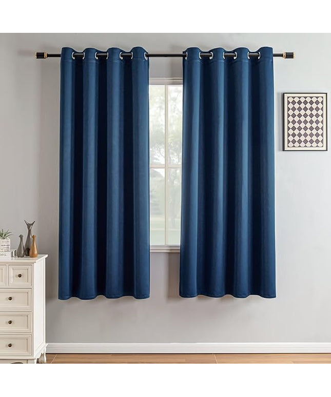 Navy Blue Blackout Curtains 72 Inch Length 2 Panels Set, Black Out Curtains for Bedroom 72 Inch Long, Grommet Energy Saving Room Darkening Drapes for Living Room Window(W70 x L72)