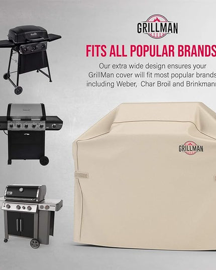 Grill Cover by Grillman, Tan, 64 Inch, BBQ Outdoor Grill Covers, Charcoal & Gas Grills, Waterproof, Rip-Proof, Weather-Resistant, Anti-UV, Barbecue Cover for Weber, Genesis, Charbroil, Nexgrill, etc