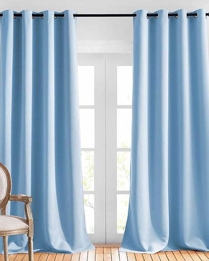 NICETOWN Room Darkening Curtains for Living Room, Grommet Window Treatment Thermal Insulated Solid Sound Reducing Drapes for Bedroom, Blue, Set of 2, W52 x L102