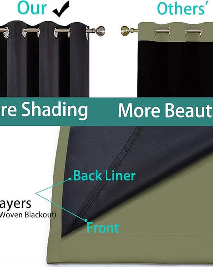 Yakamok 100% Blackout Extra Wide Thermal Insulated Curtains, Total Shade Patio Door Curtain, Full Light Shading Sliding Door Drape Room Divider for Living Room/Bedroom, Sage, W100 x L84, 1 Panel