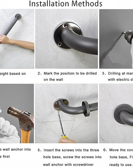 Shower Grab Bar, 2 Pack 12 Inch Gray Bathroom Grab Bar, 1.25" Diameter 304 Stainless Steel Anti-Slip Grab Bars for Bathtubs and Showers, Handicap Shower Grab Bar for Seniors Elderly