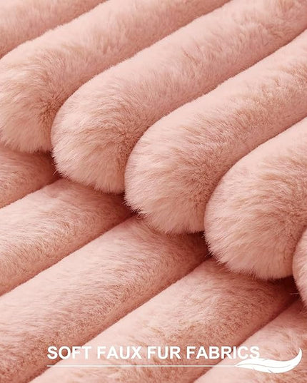 Pallene Faux Fur Plush Throw Pillow Covers 16x16 Set of 2, Luxury Soft Fluffy Striped Decorative Pillow Covers for Sofa, Couch, Living Room, Pink