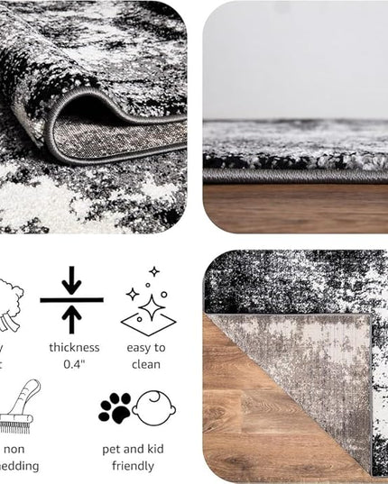 Keen Home Design Area Rugs - 12x15 Non-Shedding, Abstract Rugs for Kitchen, Living Room, Bedroom, Dining Room, Entryway - Size: 12' x 15', Abstract Black