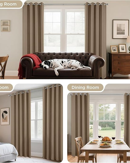 Joydeco Blackout Curtains 63 Inch Length 2 Panels Set, Thermal Insulated Long Curtains& Drapes 2 Burg, Room Darkening Grommet Drapes for Living Room Bedroom Window (W52 x L63 Inch, Khaki)