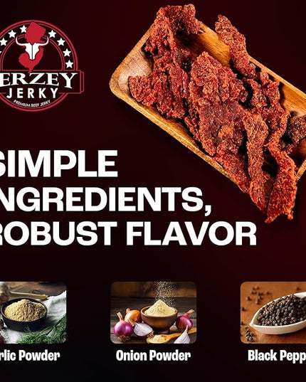 Jerzey Jerky Smoky Barbecue Brisket Jerky 2.5oz – High Protein, Gluten Free and Healthy Beef Snacks with Rich, Authentic Flavor