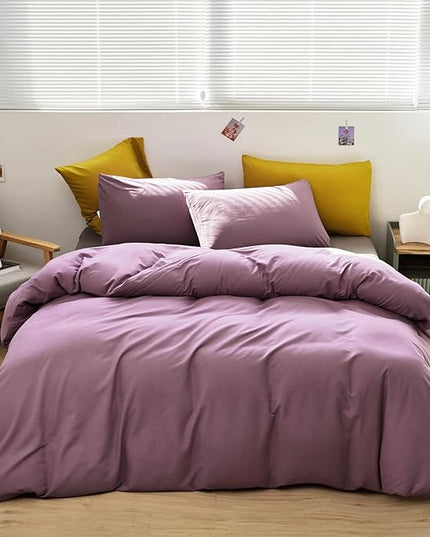 Luxlovery Purple Comforter Set Full Dusty Purple Bedding Comforter Set Modern Solid Lilac Soft Breathable Pale Mauve Blanket Quilts 3 Piece Bedding Set for Women Men Adults