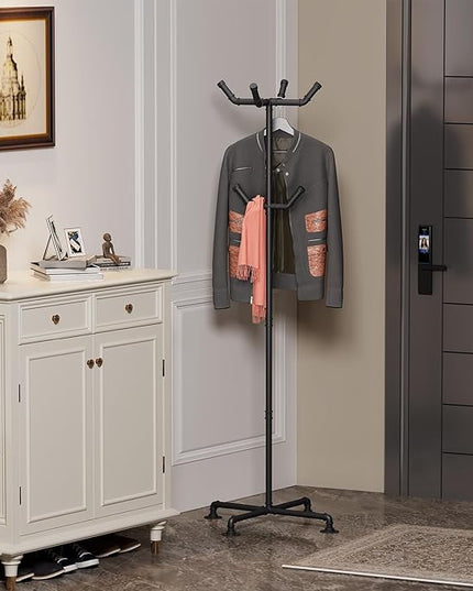 Industrial Coat Rack,Metal Pipe Coat Rack Stand Freestanding with 6 Hooks,Heavy Duty Coat Tree Sturdy Coat Racks for Entryway, Hallway, Bedroom (Black)