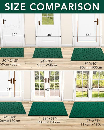 hicorfe Front Door Mat Outside Entrance,20"x31.5" Absorbent Muddy Dirt Resist Welcome Door Mats Outdoor Indoor,Stain and Fade Resistant,Non Slip Backing Entry Mat Doormat for Entryway(Evergreen)