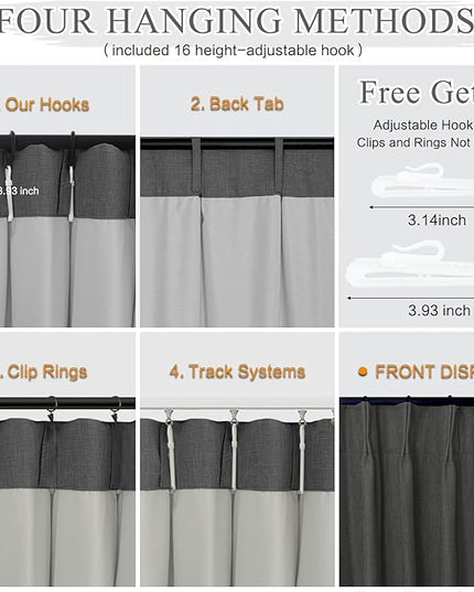 YZ HOME Grey Linen 100% Blackout Pinch Pleated Curtains 108 Inches Long 2 Pages for Living Room Gray Back Tab Thermal Insulated Black Out Drapes Living Room High Ceiling Length 9 Ft