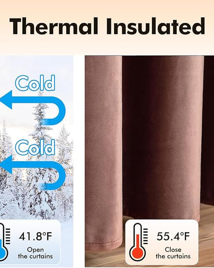 MIULEE Elegant Velvet Curtains Dusty Rose Pink Grommet Curtains Black Out Thermal Insulated Soundproof Room Darkening Blackout Drapes for Girl & Lady Living Room/Bedroom Decor 96 Inch Length 2 Panels