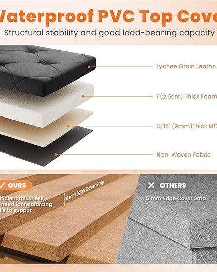 Sweetcrispy 43 Inches Folding Ottoman with Storage Bench, Foot Rest Stool, End of Bed Storage Bench Upholstered, Load 660 lbs, for Living Room, Lychee Grain Leather, Black