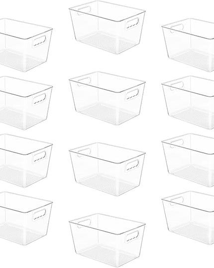 YIHONG 12 Pack Clear Pantry Organizer Bins, Plastic Containers with Handle for Kitchen,Freezer,Cabinet,Closet,Bathroom Under Sink Storage