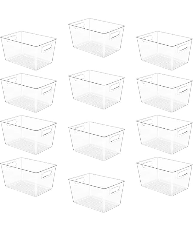 YIHONG 12 Pack Clear Pantry Organizer Bins, Plastic Containers with Handle for Kitchen,Freezer,Cabinet,Closet,Bathroom Under Sink Storage