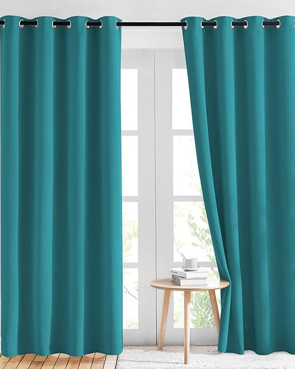 NICETOWN Peacock Teal Blackout Curtains 84inch Length 2 Panels Set - Chic Thermal Insulated Grommet Room Darkening Window Drapes for Bedroom/Living Room, W52 x L84