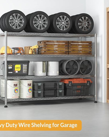 Himimi Storage Shelves with Wheels, 4-Tier Heavy Duty Steel Wire Rack Storage Shelving, Adjustable Metal Storage Shelves for Garage Kitchen Pantry Bathroom Laundry 18" D*60" W*72" H, Silver