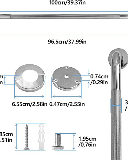 Shower Grab Bar, 2 Pack 39.4 Inch Bathroom Grab Bar, 1.25" Diameter 304 Stainless Steel Anti-Slip Grab Bars for Bathtubs and Showers, Handicap Shower Grab Bar for Seniors Elderly