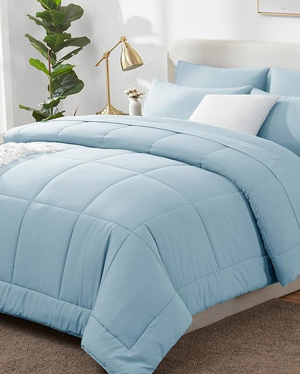 CozyLux Twin XL Comforter Set Light Blue, 5 Pieces Twin Extra Long Bed in a Bag for College Dorm, All Season Bedding Set with Stitch Quilted Comforter, Flat Sheet, Fitted Sheet, Pillowcases