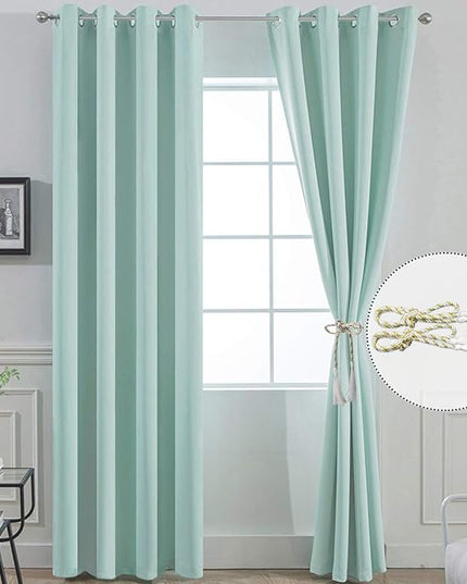 Yakamok Room Darkening Thermal Insulated Blackout Curtains for Living Room,Aqua Color,52 inch Wide by 96 inch Long Each Panel,Bonus 2 Tie Backs Included