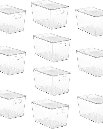 Vtopmart 10 Pack Clear Stackable Storage Bins with Lids,XLarge Plastic Containers with Handle for Pantry Organizer and Storage,Perfect for Kitchen,Fridge,Cabinet, Closet,Bathroom Organization