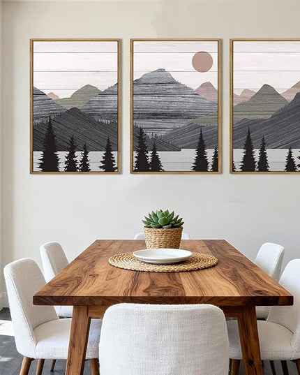 ANHUIB Mountain Framed Wall Art 16x24 Inch Large Nature Wilderness Art Print Abstract Landscape Painting Set of 3 for Living Room Bedroom Office