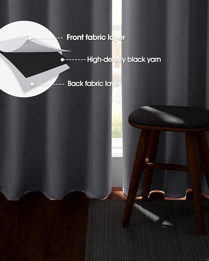HOMEIDEAS Greyish White Kitchen Blackout Short Curtain Panels for Bedroom, Thermal Insulated Grommet Top Blackout Drapes (2 Panels, W38 x L45)