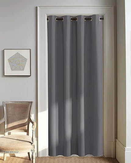 NICETOWN Grey Blackout Doorway Curtain 80 inch Length, Grommet Room Darkening Thermal Insulated Soundproof Window Treatments for Bedroom/Closet, W52 x L80, 1 Panel