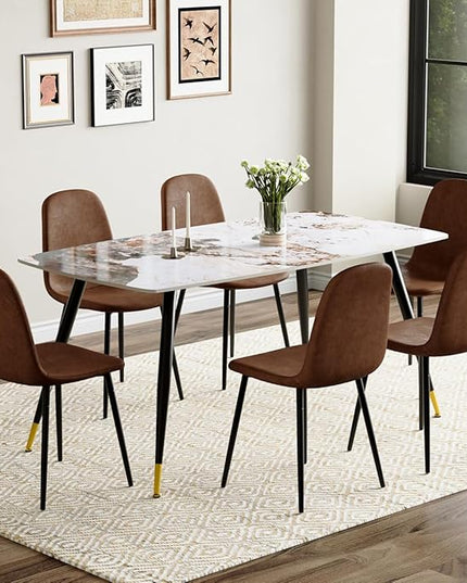 Dinner Table Set for 6, Sintered Stone Kitchen Table Top and Modern Chairs Set of 6 for Kitchen Dining Room