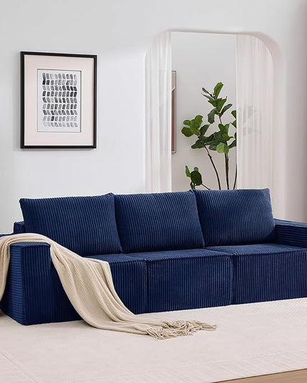 102” Boneless Modular Couch, 3 Seater Cloud Sofa for Living Room, Modern Sectional Sofa with Deep Seat, Comfy Fluffy Loveseat Couch, No Assembly Required,Blue