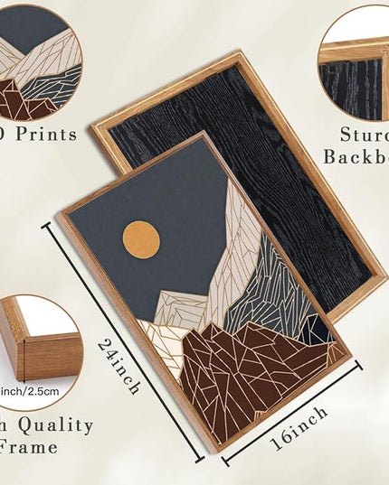 ANHUIB Farmhouse Mountain Wall Art Geometric Mountain Range Wood Wall Decor for Living Room Bedroom Office 16x24 Inch Set of 3