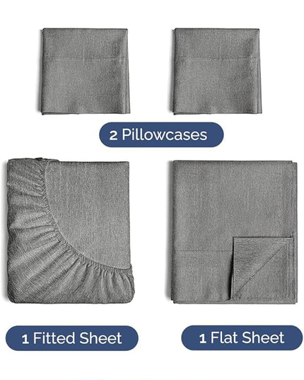Extra Deep Twin XL Sheet Set - 4 Piece Breathable & Cooling Sheets - Hotel Luxury Bed Sheets Set - Easy Fit - Soft, Wrinkle Free & Comfy Sheets Set - Heathered Grey Sheet Set with Extra Deep Pockets