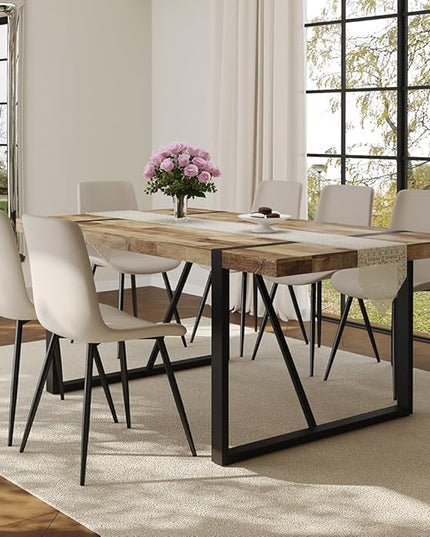 FURNITO 7 Piece Dining Table Set for 6, 71" Wood Kitchen Table Set with 6 PU Leather Chairs, Modern Rectangular Dining Room Table and Chairs Set for Home, Kitchen, or Living Room