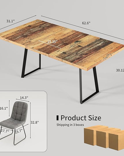 ZckyCine Extendable Dining Table Set 47"-63", Rustic Wood Table with 6 PU Leather Chairs, Modern Scandinavian Dining Room Furniture for Kitchen Apartment