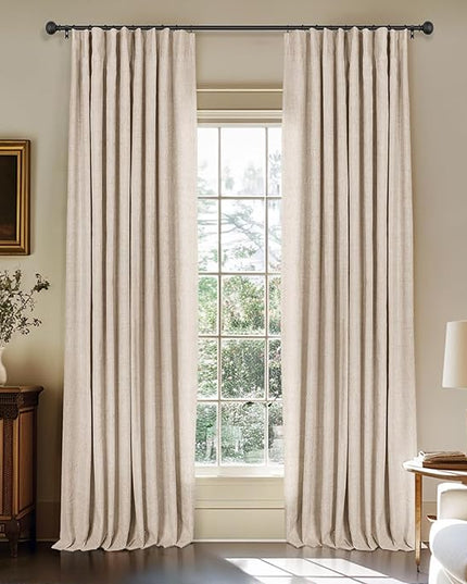 INOVADAY 100% Blackout Curtains for Bedroom, Black Out Curtains 84 Inch Long, Clip Rings Linen Blackout Drapes, Thermal Insulated Room Darkening for Living Room, 2 Panels - Oatmeal,W50xL84