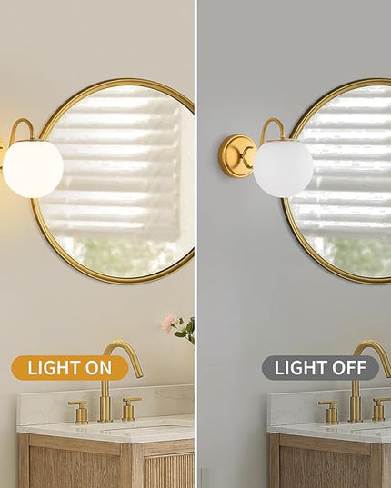 Vintage Bathroom Vanity Light Fixtures Over Mirror, Brushed Gold Vanity Lights For Bathroom With Milk White Glass Globe Shade, Wall Sconces For Bedroom, Hallway, Dressing Table(Includ G9 Bulb)