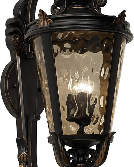 John Timberland Casa Marseille European Outdoor Wall Fixture Veranda Bronze Brown Ornate Scroll 36" Champagne Hammered Glass for Exterior House Porch Patio Outside Deck Garage Front Door Home
