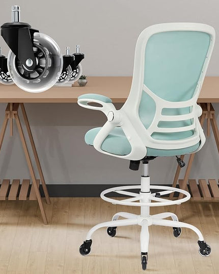 HYLONE Drafting Chair Tall Office, Ergonomic Standing Desk Stool Adjustable Drafting Chair Big Tall Drafting Office Chair Blue