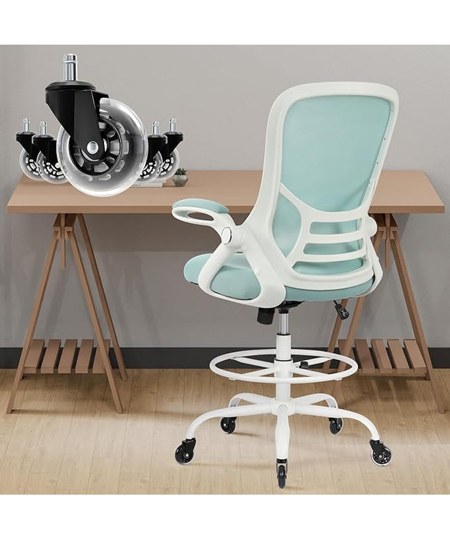HYLONE Drafting Chair Tall Office, Ergonomic Standing Desk Stool Adjustable Drafting Chair Big Tall Drafting Office Chair Blue