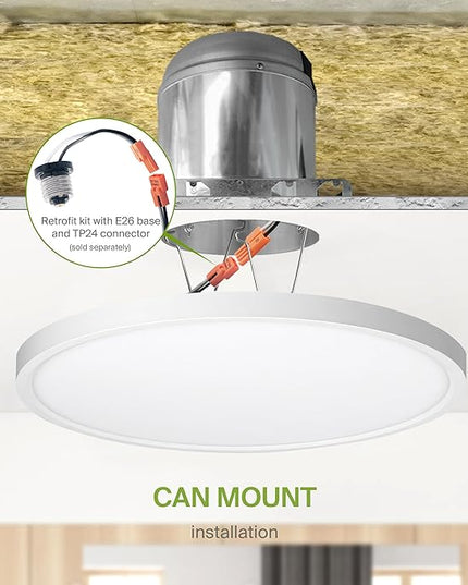 ASD LED 12" Round Flush Mount Ceiling Light Fixture, Low Profile Surface Lighting | 5CCT, Dimmable, Ultra-Thin, ETL Listed | 24W 1900LM 2700-6000K 120V | Kitchen, Bedroom, Hallway Lamp | White