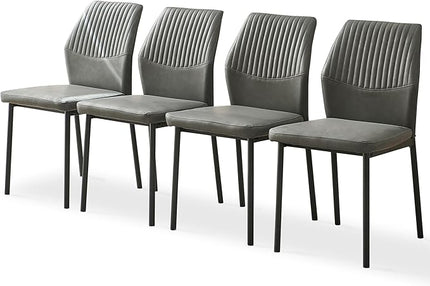 Dining Chairs Set of 4, PU Leather Dining Room Chairs, Comfortable Upholstered Kitchen Chair with Black Metal Legs for Living Room, Dining Room, Dark Grey